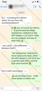 customer inquiry 40mm rolex watches