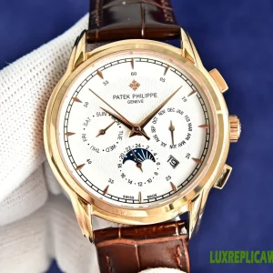 Patek Philippe Complications Replica Watches 42mm Mens White Dial Leather Strap 1:1 Clone Watch
