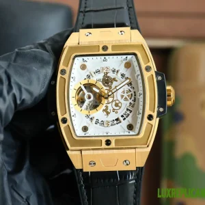 Hublot Spirit Of Big Bang Replica Watches 42mm Mens White Skeleton Dial Leather Strap 1:1 Clone Watch