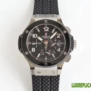 Hublot Big Bang Replica Watches 44mm Mens Black Dial Rubber Strap 1:1 Clone Watch