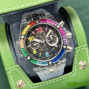 Hublot Big Bang Replica Watches 44mm Mens Black Skeleton Dial Rubber Strap 1:1 Clone Watch