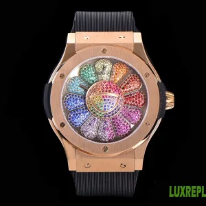 Hublot Classic Fusion Takashi Murakami Replica Watches 45mm Mens Multi-Color Dial Rubber Strap 1:1 Clone Watch