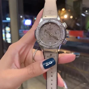 Hublot Big Bang Replica Watches 38mm Womens White Dial Leather Strap 1:1 Clone Watch