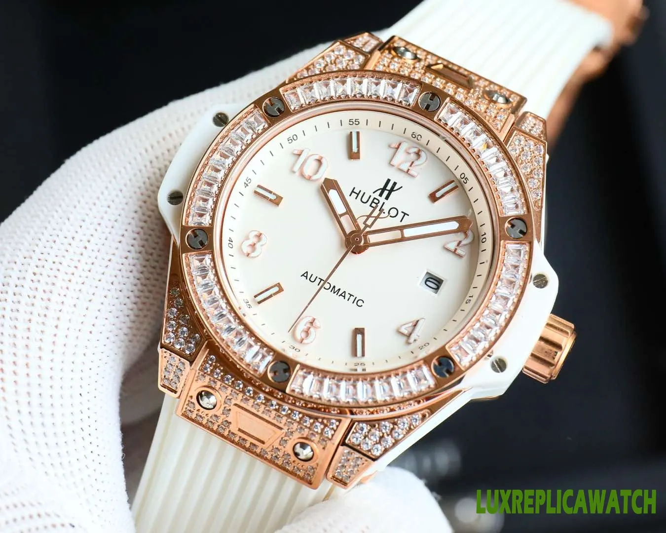 Hublot Big Bang Replica Watches 41mm Womens White Dial Rubber Strap 1:1 Clone Watch - Image 3
