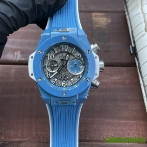 Hublot Big Bang Replica Watches 42mm Mens Blue Dial Rubber Strap 1:1 Clone Watch