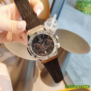 Hublot Big Bang Replica Watches 44mm Mens Black Dial Leather Strap 1:1 Clone Watch