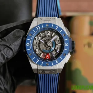 Hublot Big Bang Replica Watches 45mm Mens Blue Dial Rubber Strap 1:1 Clone Watch