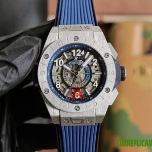Hublot Big Bang Replica Watches 45mm Mens Blue Dial Rubber Strap 1:1 Clone Watch