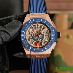 Hublot Big Bang Replica Watches 45mm Mens Blue Dial Rubber Strap 1:1 Clone Watch