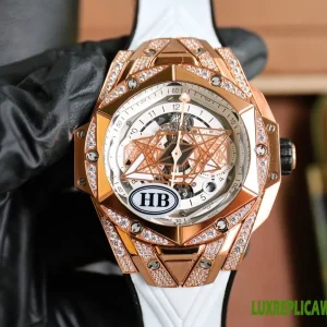 Hublot Big Bang Replica Watches 45mm Mens White Dial Rubber Strap 1:1 Clone Watch