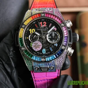Hublot Big Bang Replica Watches 45mm Mens Black Dial Pink Rubber Strap 1:1 Clone Watch