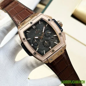 Hublot Big Bang Replica Watches 44mm Mens Black Dial Leather Strap 1:1 Clone Watch