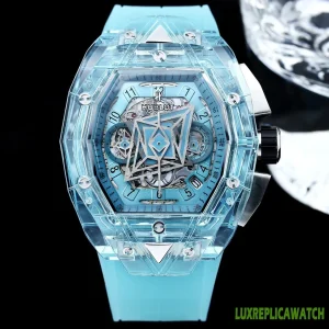 Hublot Big Bang Replica Watches 44mm Mens Blue Dial Rubber Strap 1:1 Clone Watch