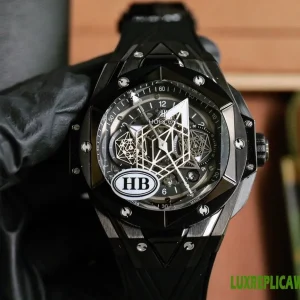Hublot Big Bang Sang Bleu II Replica Watches 45mm Mens Black Dial Rubber Strap 1:1 Clone Watch
