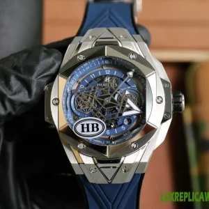 Hublot Big Bang Sang Bleu II Replica Watches 45mm Mens Blue Dial Rubber Strap 1:1 Clone Watch