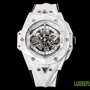 Hublot Big Bang Sang Bleu II Replica Watches 45mm Mens White Dial Rubber Strap 1:1 Clone Watch