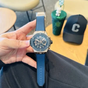 Hublot Big Bang Replica Watches 44mm Mens Blue Dial Rubber Strap 1:1 Clone Watch