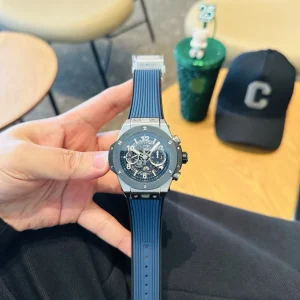 Hublot Big Bang Replica Watches 44mm Mens Blue Dial Rubber Strap 1:1 Clone Watch