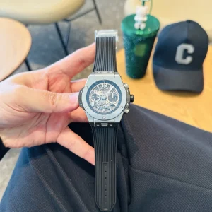 Hublot Big Bang Replica Watches 44mm Mens Grey Dial Rubber Strap 1:1 Clone Watch