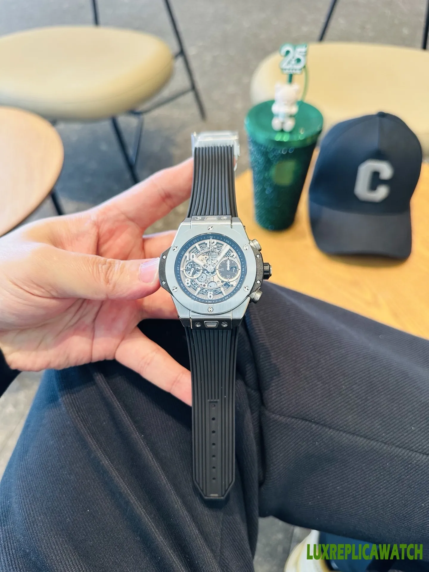 Hublot Big Bang Replica Watches 44mm Mens Grey Dial Rubber Strap 1:1 Clone Watch