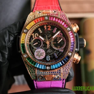 Hublot Big Bang Rainbow Replica Watches 44mm Mens Black Dial Rubber Strap 1:1 Clone Watch