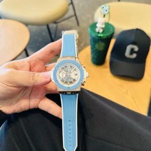 Hublot Big Bang Replica Watches 44mm Mens Sky Blue Dial Rubber Strap 1:1 Clone Watch