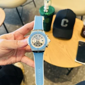 Hublot Big Bang Replica Watches 44mm Mens Sky Blue Dial Rubber Strap 1:1 Clone Watch