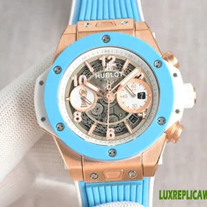 Hublot Big Bang Replica Watches 45mm Mens Sky Blue Dial Rubber Strap 1:1 Clone Watch