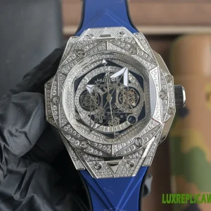 Hublot Big Bang Sang Bleu II Replica Watches 45mm Mens Black Dial Rubber Strap 1:1 Clone Watch