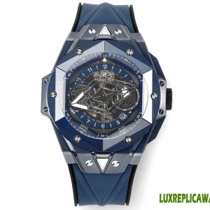 Hublot Big Bang Sang Bleu II Replica Watches 45mm Mens Blue Dial Rubber Strap 1:1 Clone Watch