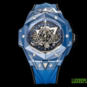 Hublot Big Bang Sang Bleu II Replica Watches 45mm Mens Blue Dial Rubber Strap 1:1 Clone Watch