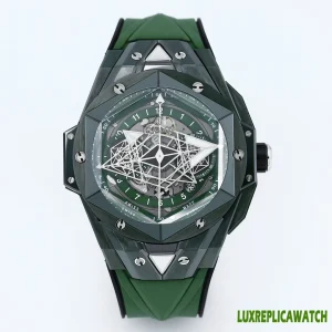 Hublot Big Bang Sang Bleu II Replica Watches 45mm Mens Green Dial Rubber Strap 1:1 Clone Watch
