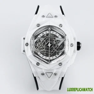 Hublot Big Bang Sang Bleu II Replica Watches 45mm Mens White Dial Rubber Strap 1:1 Clone Watch