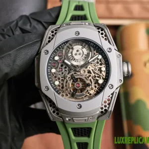 Hublot Big Bang Unico Replica Watches 44mm Mens Skeleton Dial Green Rubber Strap 1:1 Clone Watch