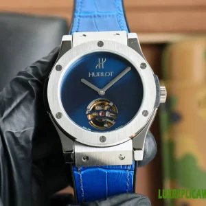 Hublot Classic Fusion Replica Watches 45mm Mens Blue Dial Leather Strap 1:1 Clone Watch