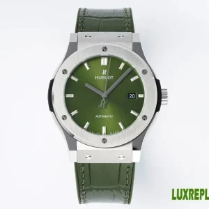 Hublot Classic Fusion Replica Watches 42mm Mens Green Dial Leather Strap 1:1 Clone Watch