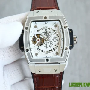 Hublot Spirit Of Big Bang Replica Watches 42mm Mens White Skeleton Dial Leather Strap 1:1 Clone Watch