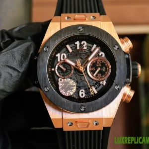 Hublot Big Bang Replica Watches 44mm Mens Black Dial Rubber Strap 1:1 Clone Watch