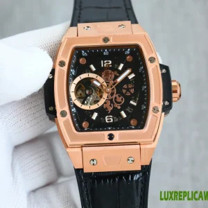 Hublot Spirit Of Big Bang Replica Watches 42mm Mens Black Skeleton Dial Leather Strap 1:1 Clone Watch
