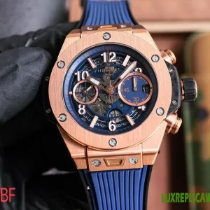 Hublot Big Bang Replica Watches 42mm Mens Blue Dial Rubber Strap 1:1 Clone Watch