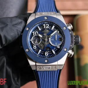 Hublot Big Bang Replica Watches 44mm Mens Blue Dial Rubber Strap 1:1 Clone Watch