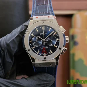 Hublot Classic Fusion Replica Watches 45mm Mens Blue Dial Leather Strap 1:1 Clone Watch