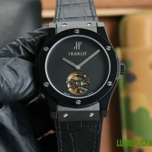 Hublot Classic Fusion Replica Watches 45mm Mens Black Dial Leather Strap 1:1 Clone Watch