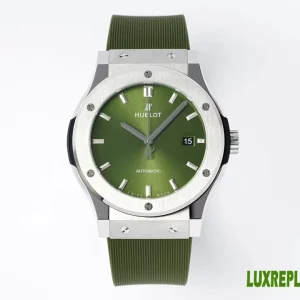 Hublot Classic Fusion Replica Watches 42mm Mens Green Dial Rubber Strap 1:1 Clone Watch