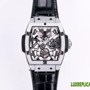 Hublot Masterpiece Replica Watches 45mm Mens Skeleton Dial Leather Strap 1:1 Clone Watch