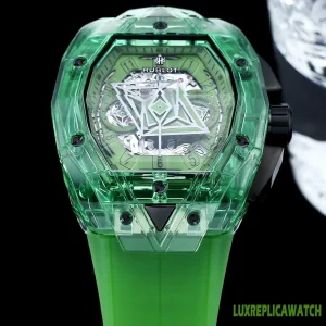 Hublot Sang Bleu Replica Watches 45mm Mens Green Dial Rubber Strap 1:1 Clone Watch