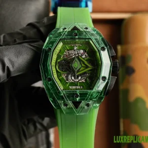 Hublot Sang Bleu Replica Watches 45mm Mens Green Dial Rubber Strap 1:1 Clone Watch