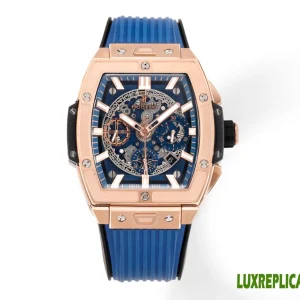 Hublot Spirit of Big Bang Replica Watches 45mm Mens Blue Dial Rubber Strap 1:1 Clone Watch