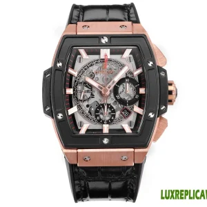 Hublot Spirit of Big Bang Replica Watches 45mm Mens Black Dial Leather Strap 1:1 Clone Watch