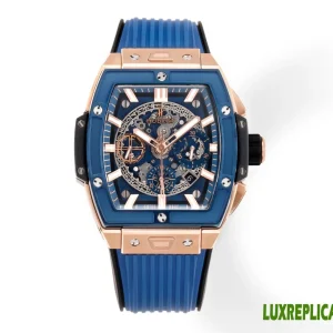 Hublot Spirit of Big Bang Replica Watches 45mm Mens Blue Dial Rubber Strap 1:1 Clone Watch